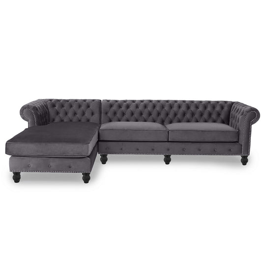 Opulent Oasis 4 Seater Triangle Corner L Shape Fabric Sofa - Gray - Cotton Home
