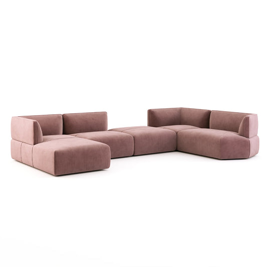 6 Seater Sofa Velvet Fabric - Peach - L680cm x W80cm x H80cm - Cotton Home