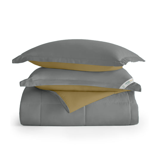 All Season Silver Super Soft Reversible Comforter Set 220x240cm with 2 Pillow Case - Cotton Home