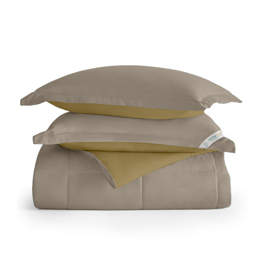 All Season Dark Beige Super Soft Reversible King Comforter Set 220x240cm with 2 Pillow Case