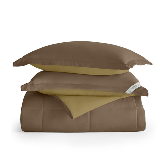All Season Gold Super Soft Reversible Comforter Set 220x240cm with 2 Pillow Case - Cotton Home