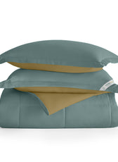 All Season Metallic Blue Super Soft Reversible Comforter Set 220x240cm with 2 Pillow Case - Cotton Home