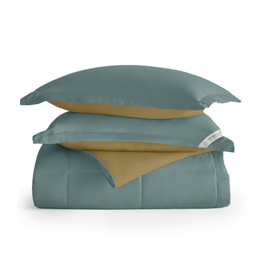 All Season Metallic Blue Super Soft Reversible Comforter Set 220x240cm with 2 Pillow Case - Cotton Home