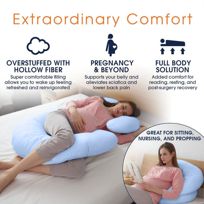 Sky Blue J Shaped Pregnancy Pillow - 80x130cm