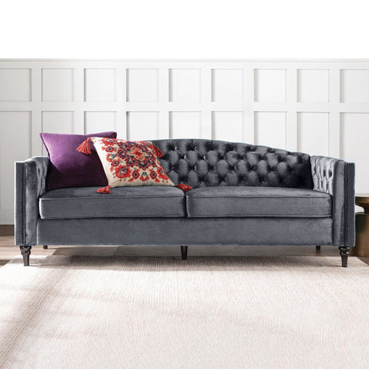 Nova 3-Seater Velvet Sofa with Square Arms – L220cm x W60cm x H85cm, Grey Comfortable & Stylish Sofa for Living Room - Cotton Home
