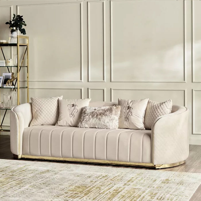 Fiona 3 Seater Velvet  Sofa -Ivory   - L247cm x W94cm x H81cm