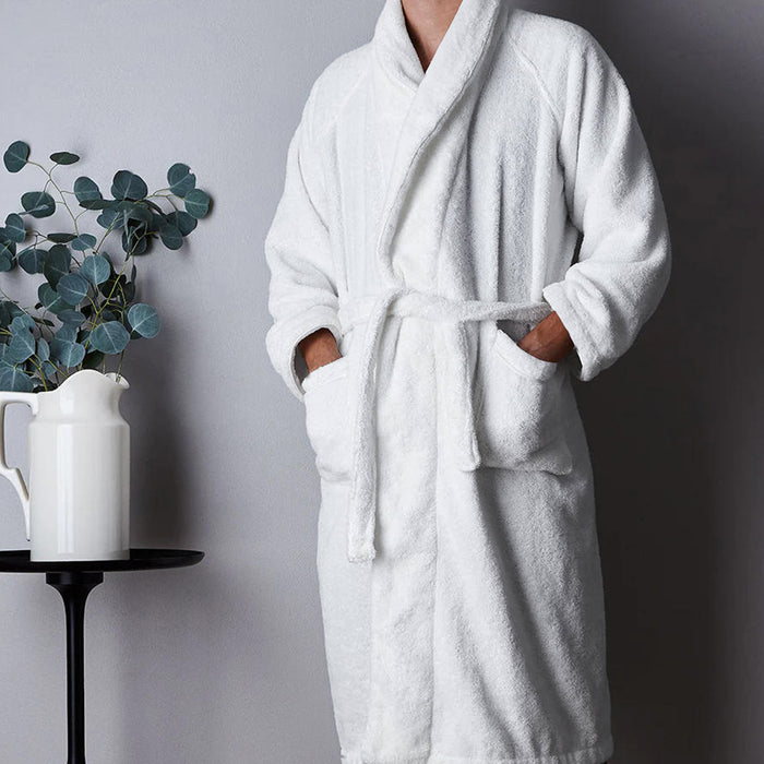 Premium Cotton White Terry Bathrobe with Pockets Suitable for Men and Women, Soft & Warm Terry Home Bathrobe, Sleepwear Loungewear, One Size Fits All