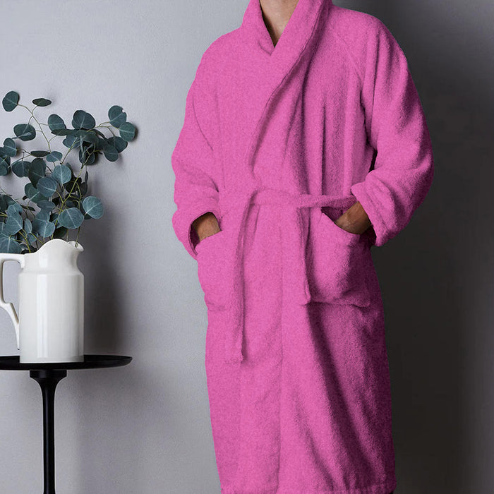 Premium Cotton Hot Pink Terry Bathrobe with Pockets Suitable for Men and Women, Soft & Warm Terry Home Bathrobe, Sleepwear Loungewear, One Size Fits All