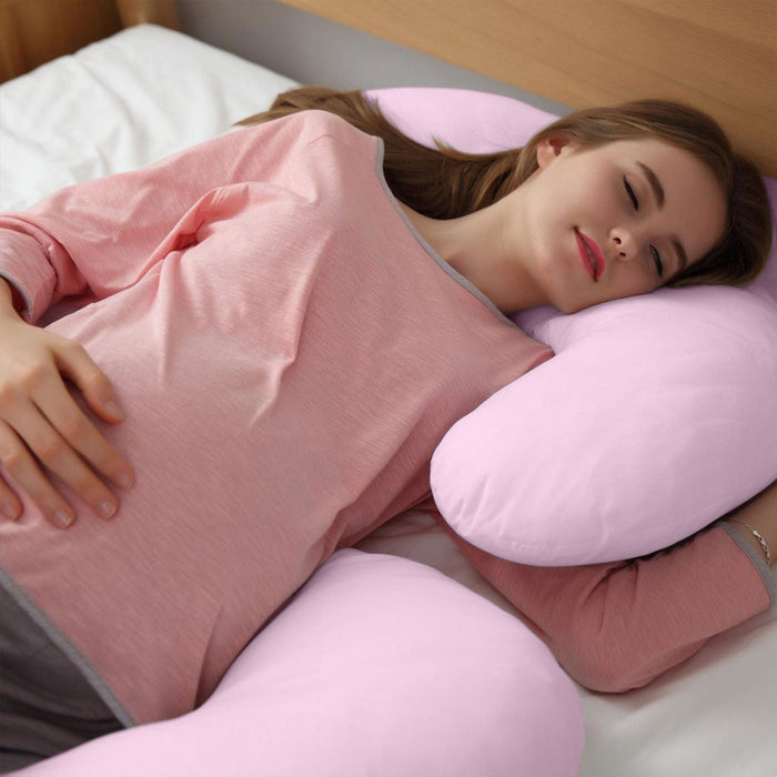 Pink J Shaped Pregnancy Pillow - 80x130cm