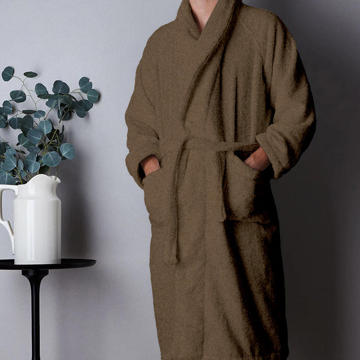 Premium Cotton Brown Terry Bathrobe with Pockets Suitable for Men and Women, Soft & Warm Terry Home Bathrobe, Sleepwear Loungewear, One Size Fits All