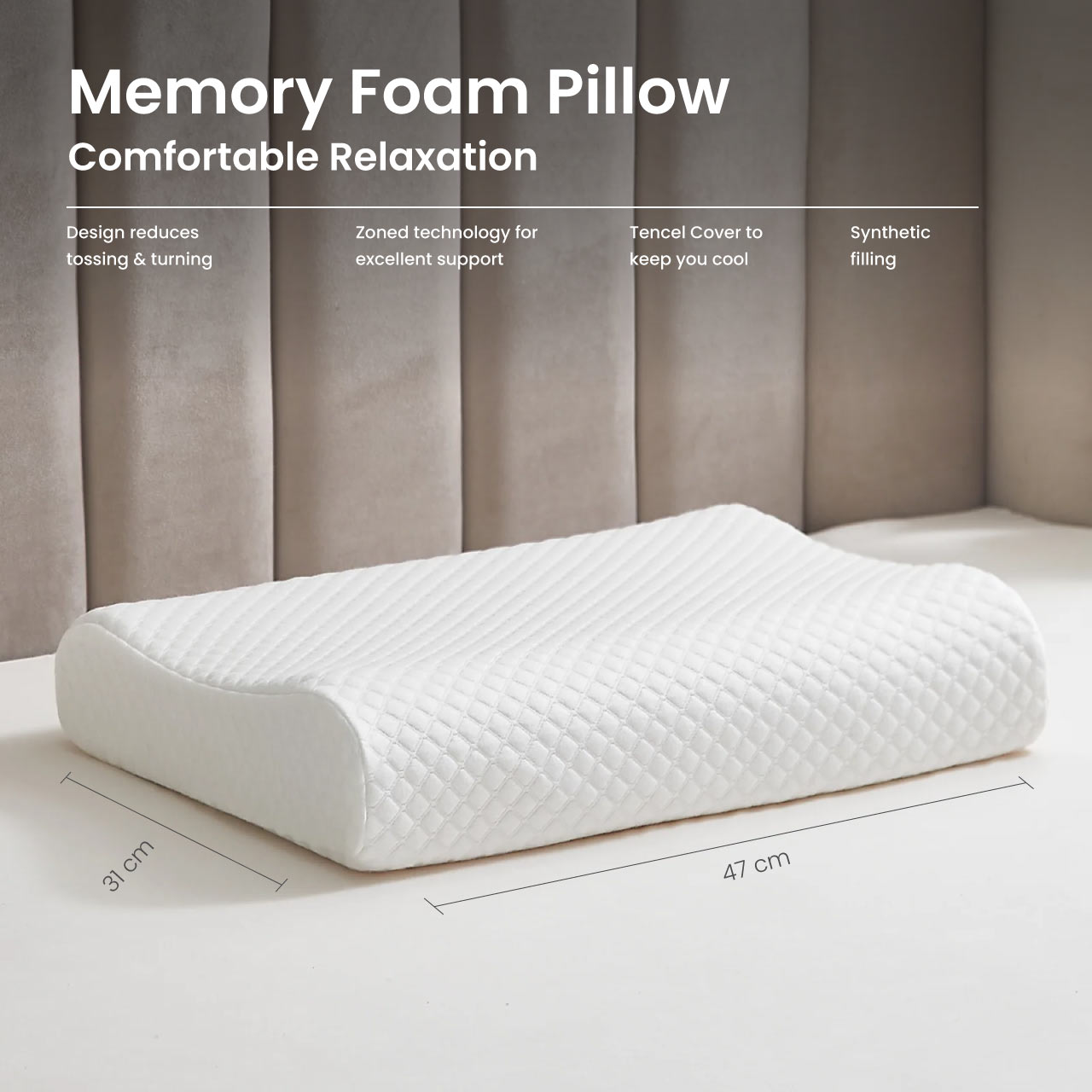 Cervical Neck Support Memory Foam Pillow Mini 31x47cm - 9x7 White