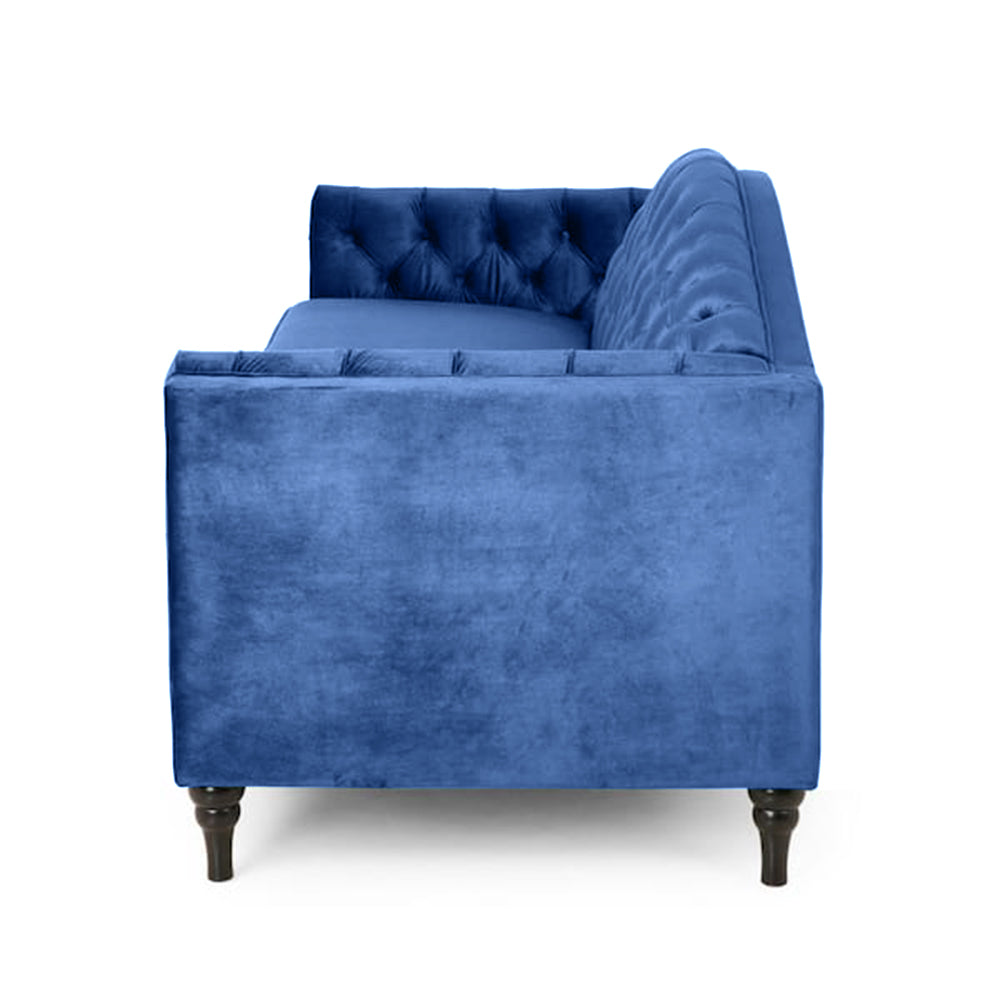 Nova 3-Seater Velvet Sofa with Square Arms – L220cm x W60cm x H85cm, Blue Comfortable & Stylish Sofa for Living Room