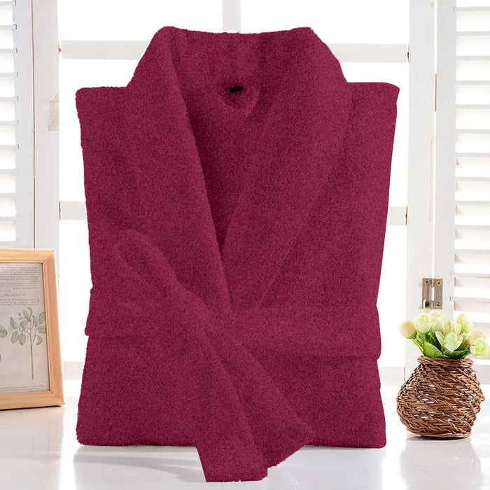 Premium Cotton Burgundy Terry Bathrobe with Pockets Suitable for Men and Women, Soft & Warm Terry Home Bathrobe, Sleepwear Loungewear, One Size Fits All