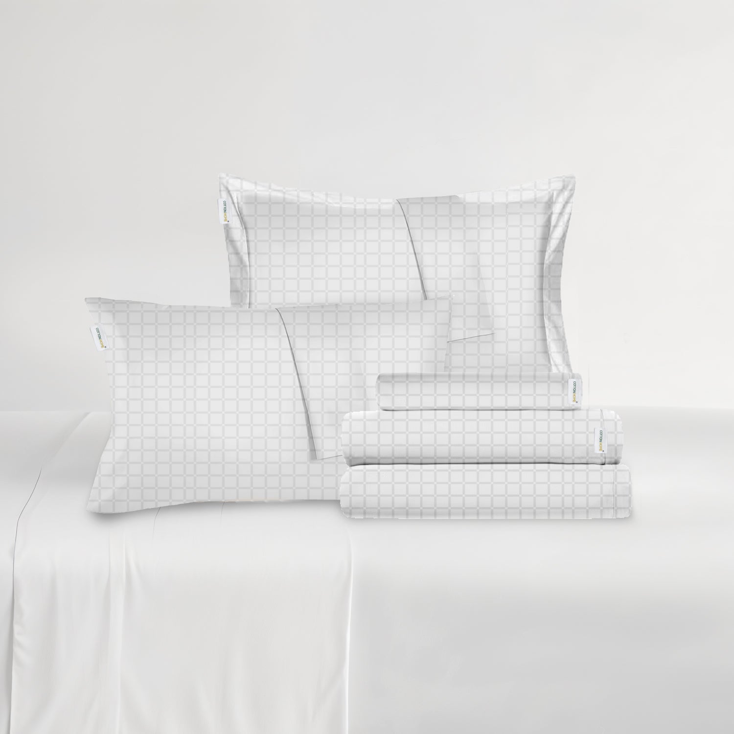 Egyptian Cotton Jacquard  6 Piece Duvet Cover Set 220x240cm White Grid