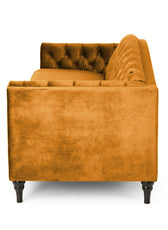 Nova 3-Seater Velvet Sofa with Square Arms – L220cm x W60cm x H85cm, Gold Comfortable & Stylish Sofa for Living Room - Cotton Home