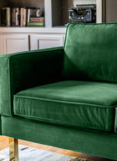 Nebula Green Velvet 3-Seater Sofa with Square Arms - Luxury Living Room Seating, L220cm x W86cm x H81cm - Cotton Home
