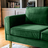 Nebula Green Velvet 3-Seater Sofa with Square Arms - Luxury Living Room Seating, L220cm x W86cm x H81cm