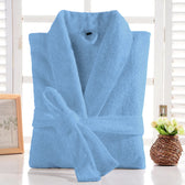 Premium Cotton Sky Blue Terry Bathrobe with Pockets Suitable for Men and Women, Soft & Warm Terry Home Bathrobe, Sleepwear Loungewear, One Size Fits All