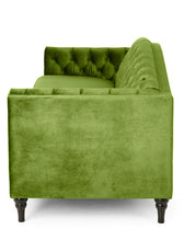 Nova 3-Seater Velvet Sofa with Square Arms – L220cm x W60cm x H85cm, Green Comfortable & Stylish Sofa for Living Room - Cotton Home