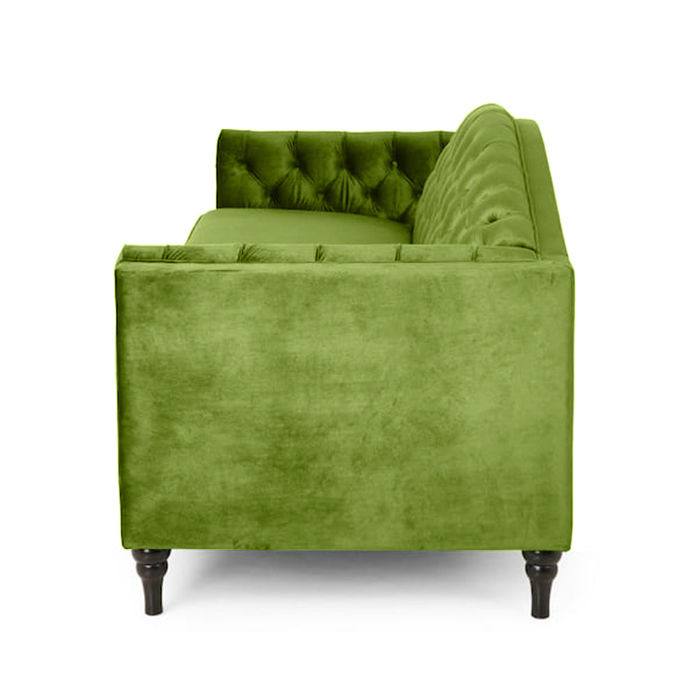 Nova 3-Seater Velvet Sofa with Square Arms – L220cm x W60cm x H85cm, Green Comfortable & Stylish Sofa for Living Room