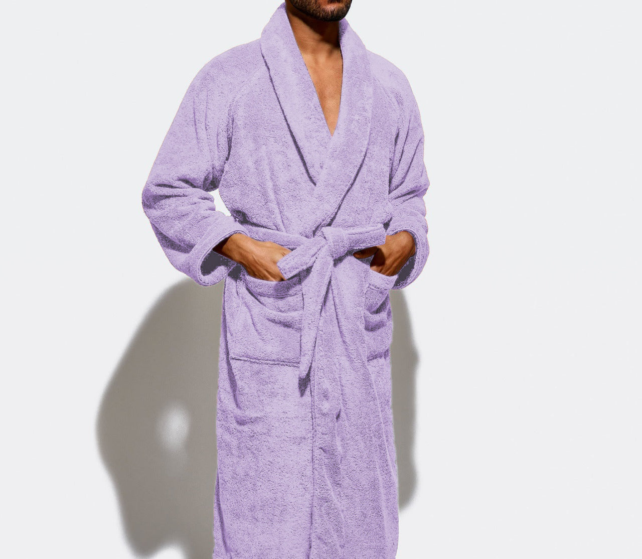 Premium Cotton Lavender Terry Bathrobe with Pockets Suitable for Men and Women, Soft & Warm Terry Home Bathrobe, Sleepwear Loungewear, One Size Fits All