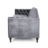 Nova 3-Seater Velvet Sofa with Square Arms – L220cm x W60cm x H85cm, Grey Comfortable & Stylish Sofa for Living Room