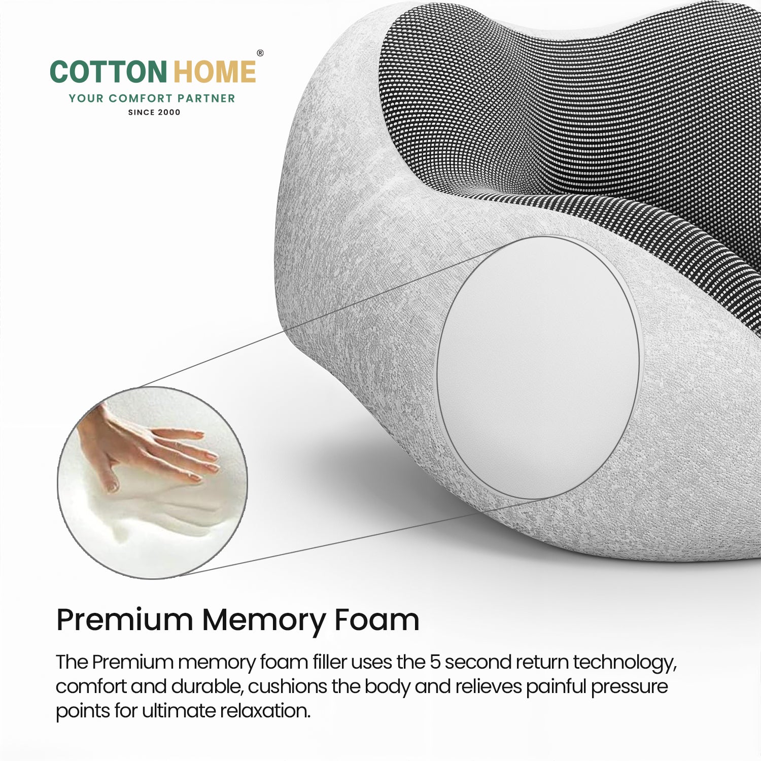 Travel Pillow Memory Foam Grey