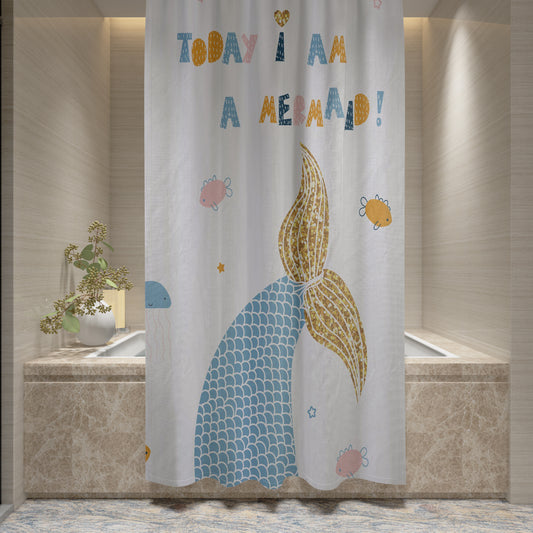 Shower Curtain Printed Fabric with Hooks 180x180 Cm - Mermaid