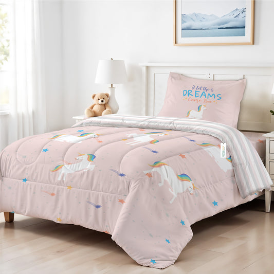 Back to School Comfort Combo - 6PC Kids Bedding Set 135x220 with Pillows & Cushions - Unicorn