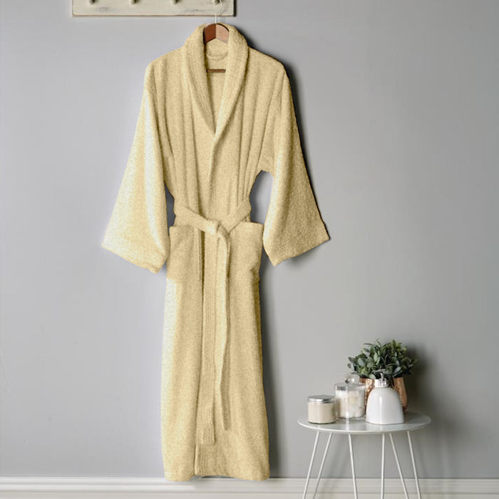 Premium Cotton Cream Terry Bathrobe with Pockets Suitable for Men and Women, Soft & Warm Terry Home Bathrobe, Sleepwear Loungewear, One Size Fits All
