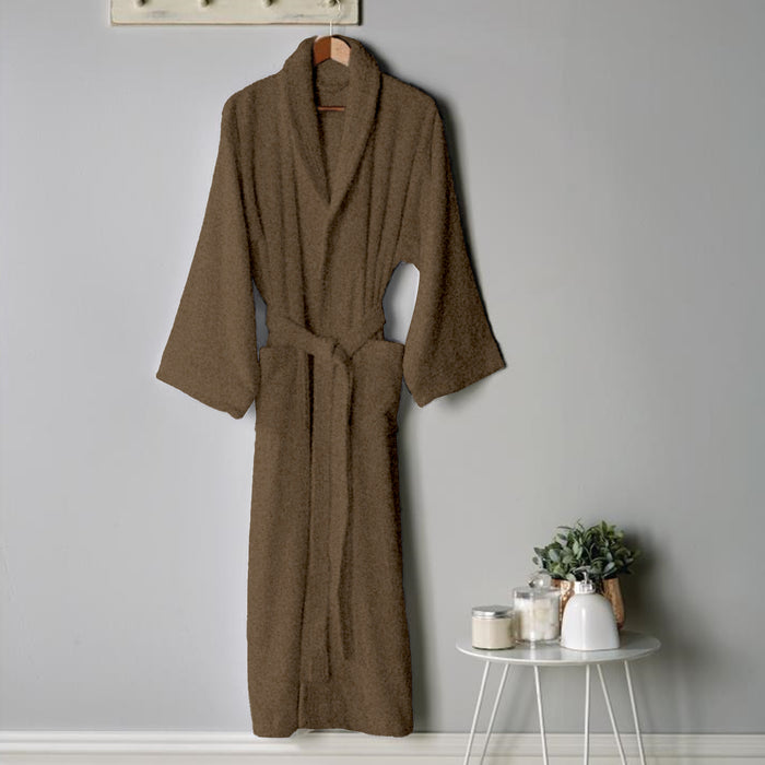 Premium Cotton Brown Terry Bathrobe with Pockets Suitable for Men and Women, Soft & Warm Terry Home Bathrobe, Sleepwear Loungewear, One Size Fits All
