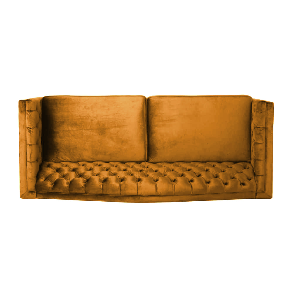 Nova 3-Seater Velvet Sofa with Square Arms – L220cm x W60cm x H85cm, Gold Comfortable & Stylish Sofa for Living Room