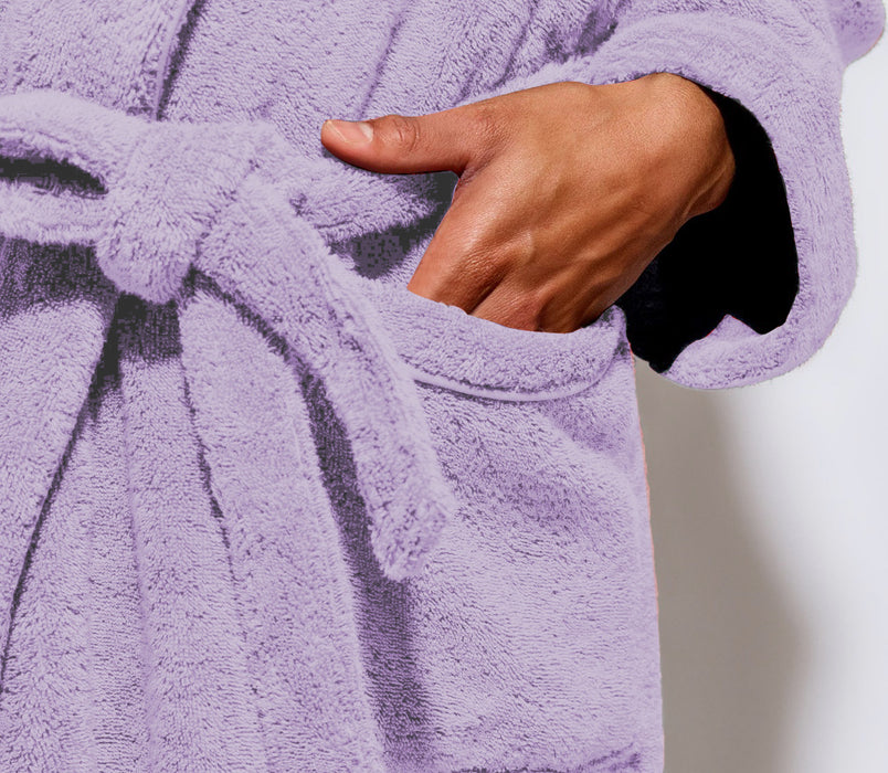Premium Cotton Lavender Terry Bathrobe with Pockets Suitable for Men and Women, Soft & Warm Terry Home Bathrobe, Sleepwear Loungewear, One Size Fits All