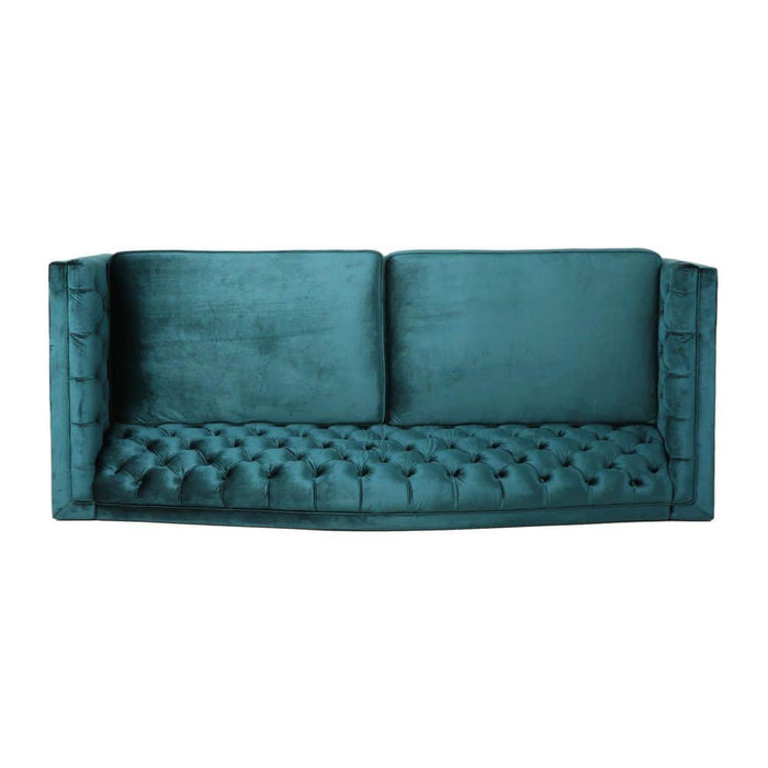 Nova 3-Seater Square Arm Living Room Velvet Sofa  L220cm X W60cm x H85cm - Teal 3 Seater