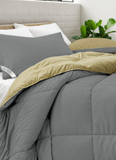 All Season Silver Super Soft Reversible Comforter Set 220x240cm with 2 Pillow Case - Cotton Home