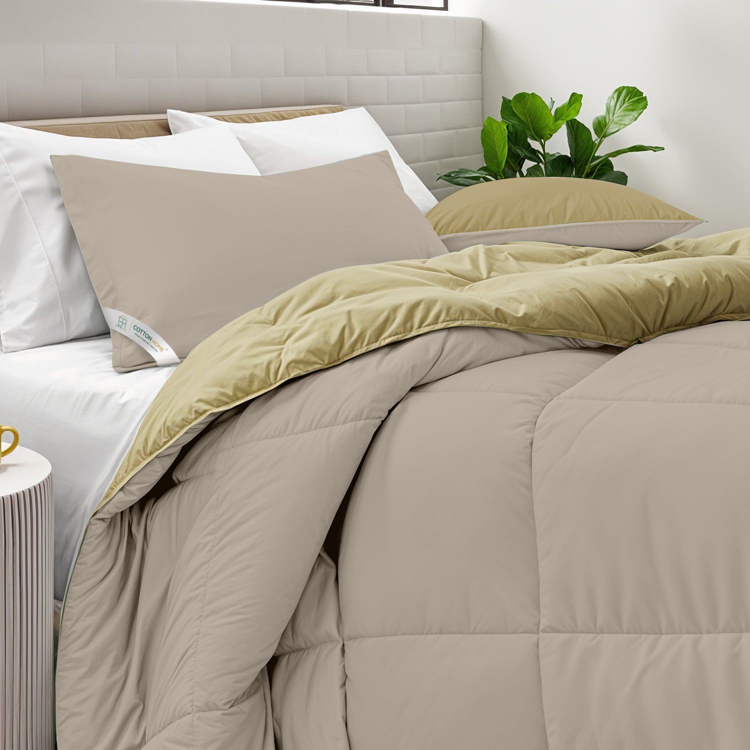 All Season Dark Beige Super Soft Reversible King Comforter Set 220x240cm with 2 Pillow Case