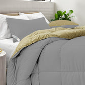 All Season Grey Super Soft Reversible King Comforter Set 220x240cm with 2 Pillow Case