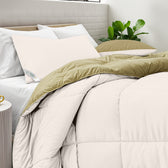 All Season Ivory Super Soft Reversible King Comforter Set 220x240cm with 2 Pillow Case