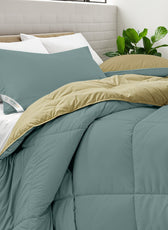 All Season Metallic Blue Super Soft Reversible Comforter Set 220x240cm with 2 Pillow Case - Cotton Home