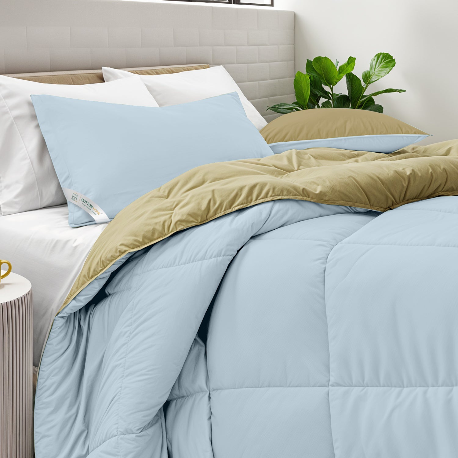 All Season Sky Blue Super Soft Reversible Comforter Set 220x240cm with 2 Pillow Case