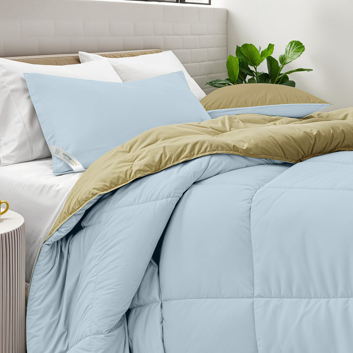 All Season Sky Blue Super Soft Reversible King Comforter Set 220x240cm with 2 Pillow Case