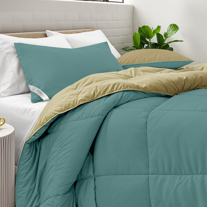 All Season Teal Super Soft Reversible King Comforter Set 220x240cm with 2 Pillow Case