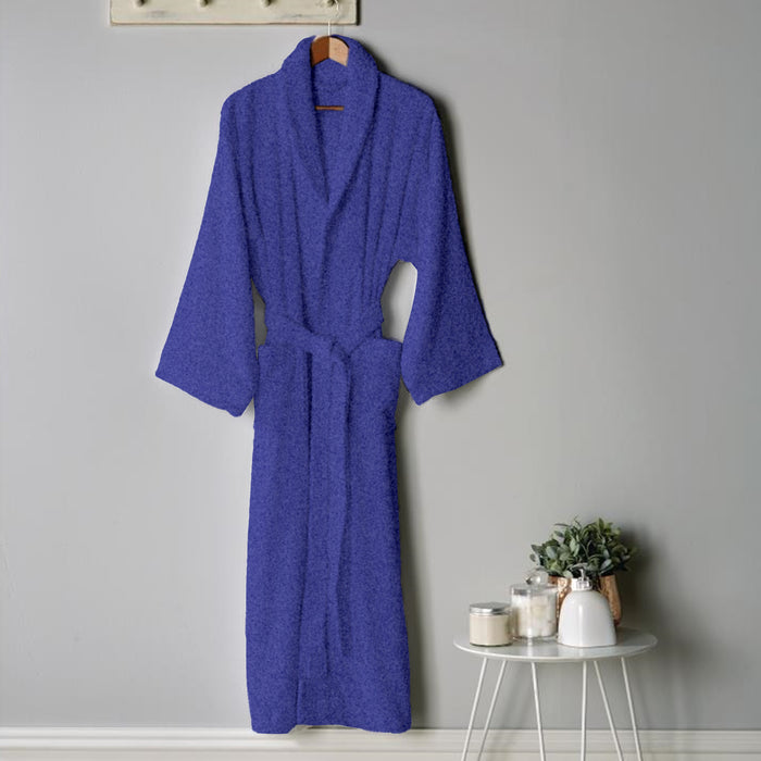 Premium Cotton Blue Terry Bathrobe with Pockets Suitable for Men and Women, Soft & Warm Terry Home Bathrobe, Sleepwear Loungewear, One Size Fits All