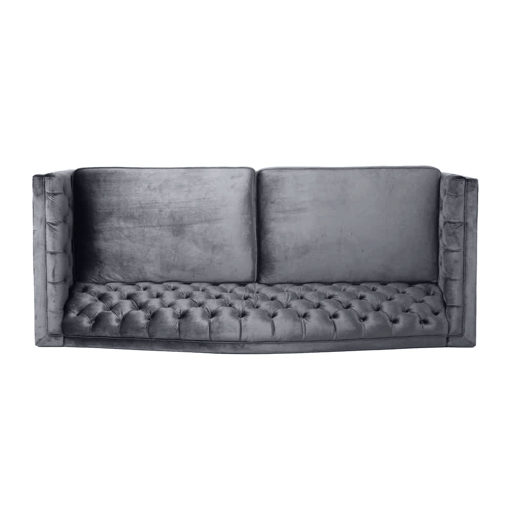 Nova 3-Seater Velvet Sofa with Square Arms – L220cm x W60cm x H85cm, Grey Comfortable & Stylish Sofa for Living Room