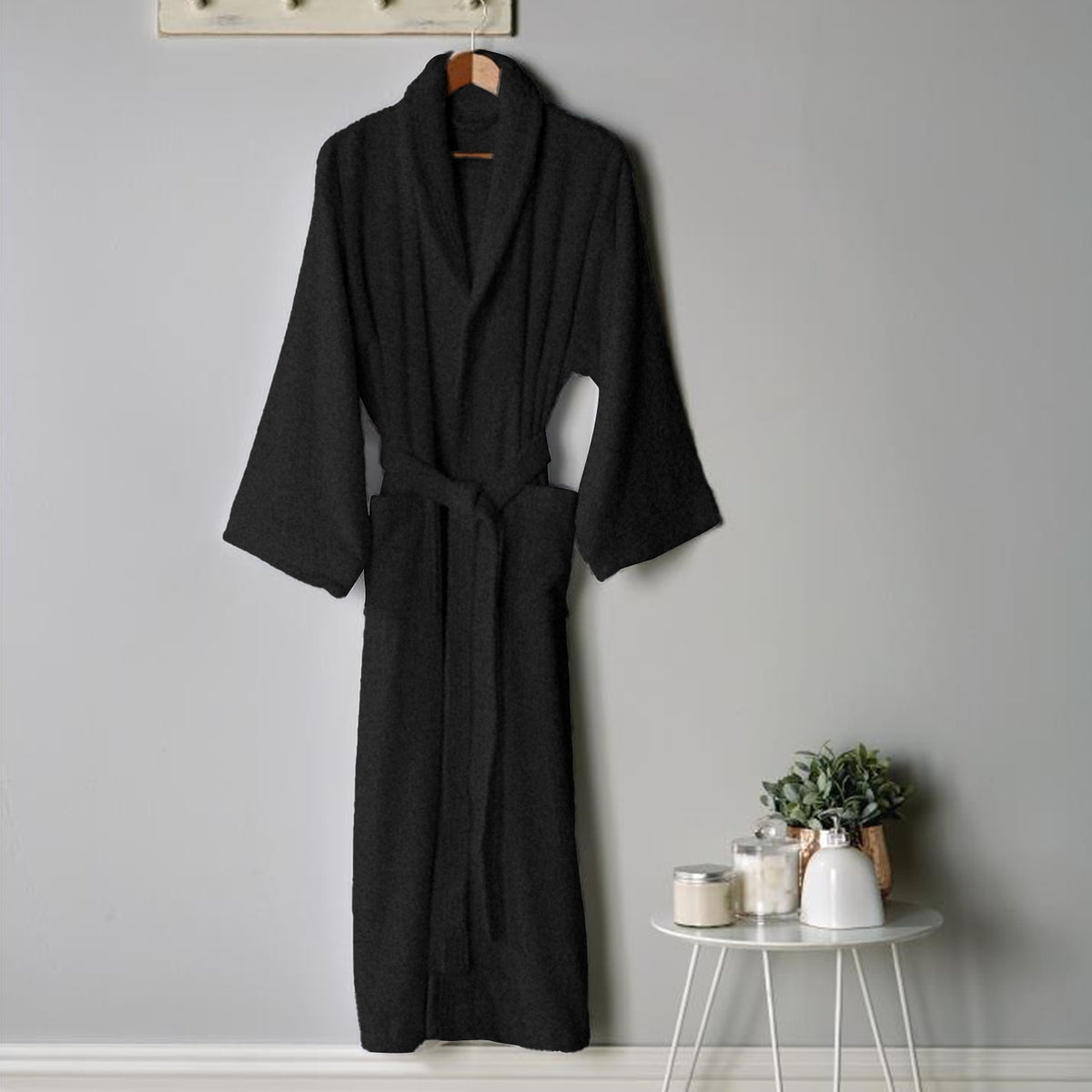 Buy Premium Cotton Black Terry Bathrobe with Pockets Suitable for Men and Women, Soft & Warm