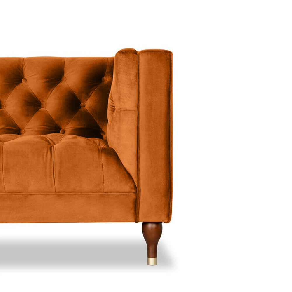 Ector 3-Seater Velvet Tuxedo Arm Sofa - Luxurious Rust Upholstery L220cm x H86cm x W78cm