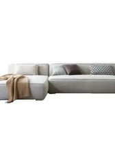 Comfort Max L-Shaped 4 Seater Sofa Velvet Fabric - Light Beige -  L290cm x W178cm x H70cm - Cotton Home