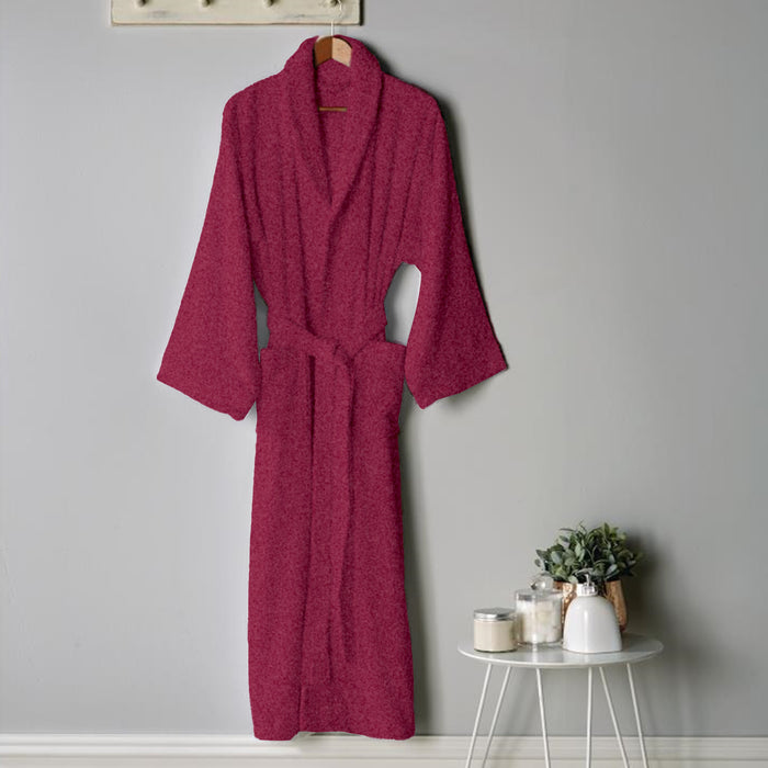 Premium Cotton Burgundy Terry Bathrobe with Pockets Suitable for Men and Women, Soft & Warm Terry Home Bathrobe, Sleepwear Loungewear, One Size Fits All