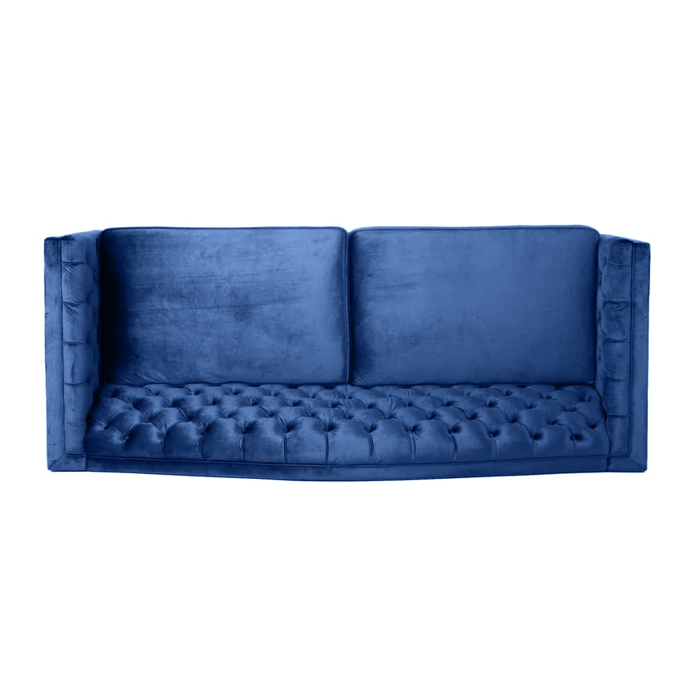 Nova 3-Seater Velvet Sofa with Square Arms – L220cm x W60cm x H85cm, Blue Comfortable & Stylish Sofa for Living Room