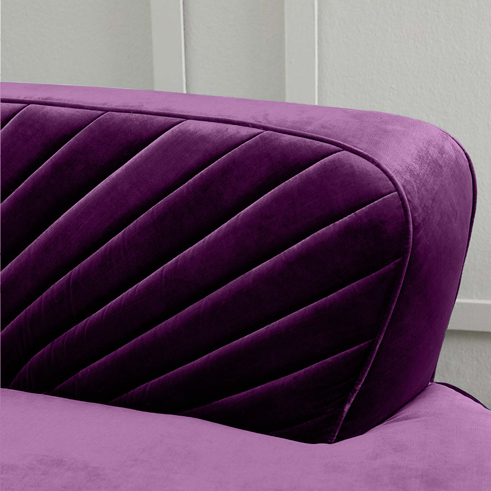 Northpol 3 Seater Velvet Sofa in Purple - Elegant Comfort 242cm x 100cm x 78cm